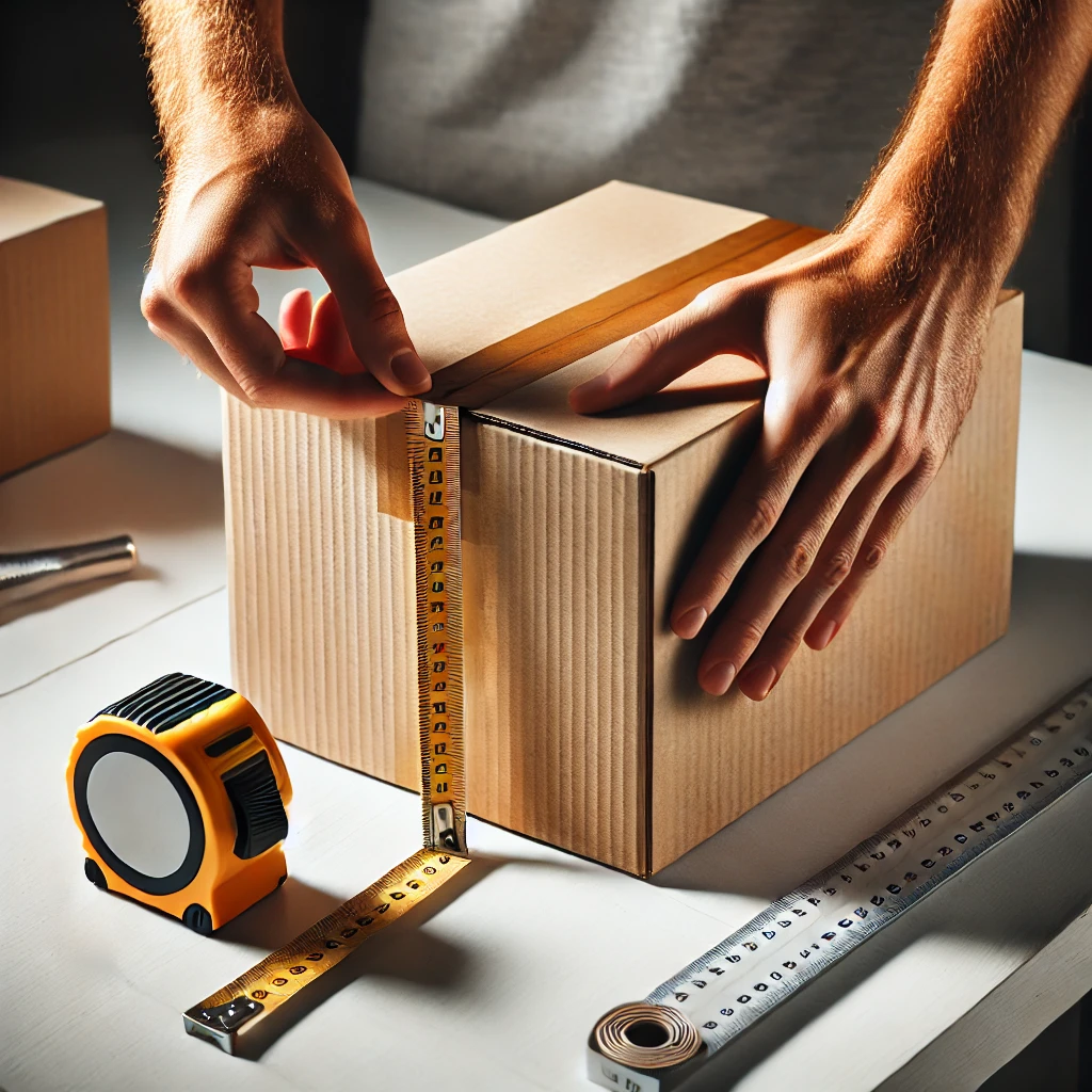 Hands measuring box close-up