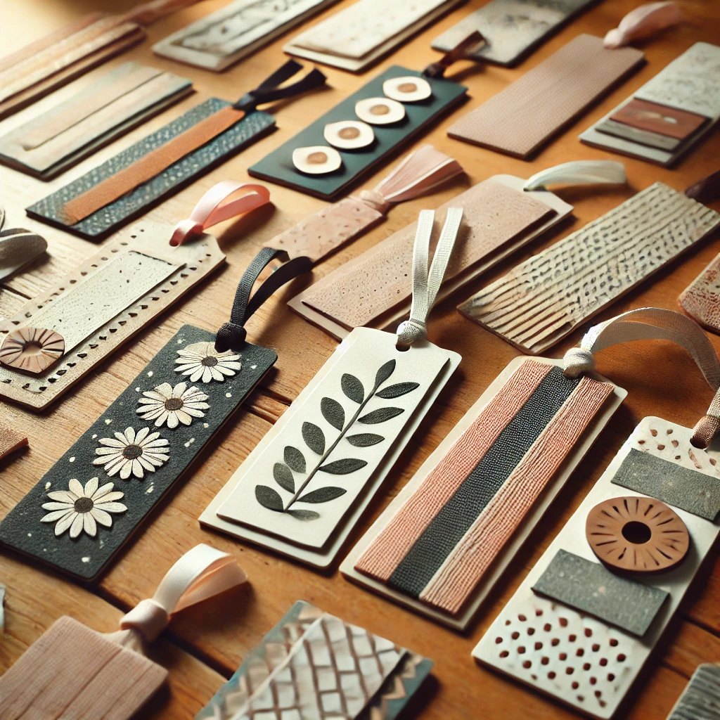 Handmade bookmarks on table