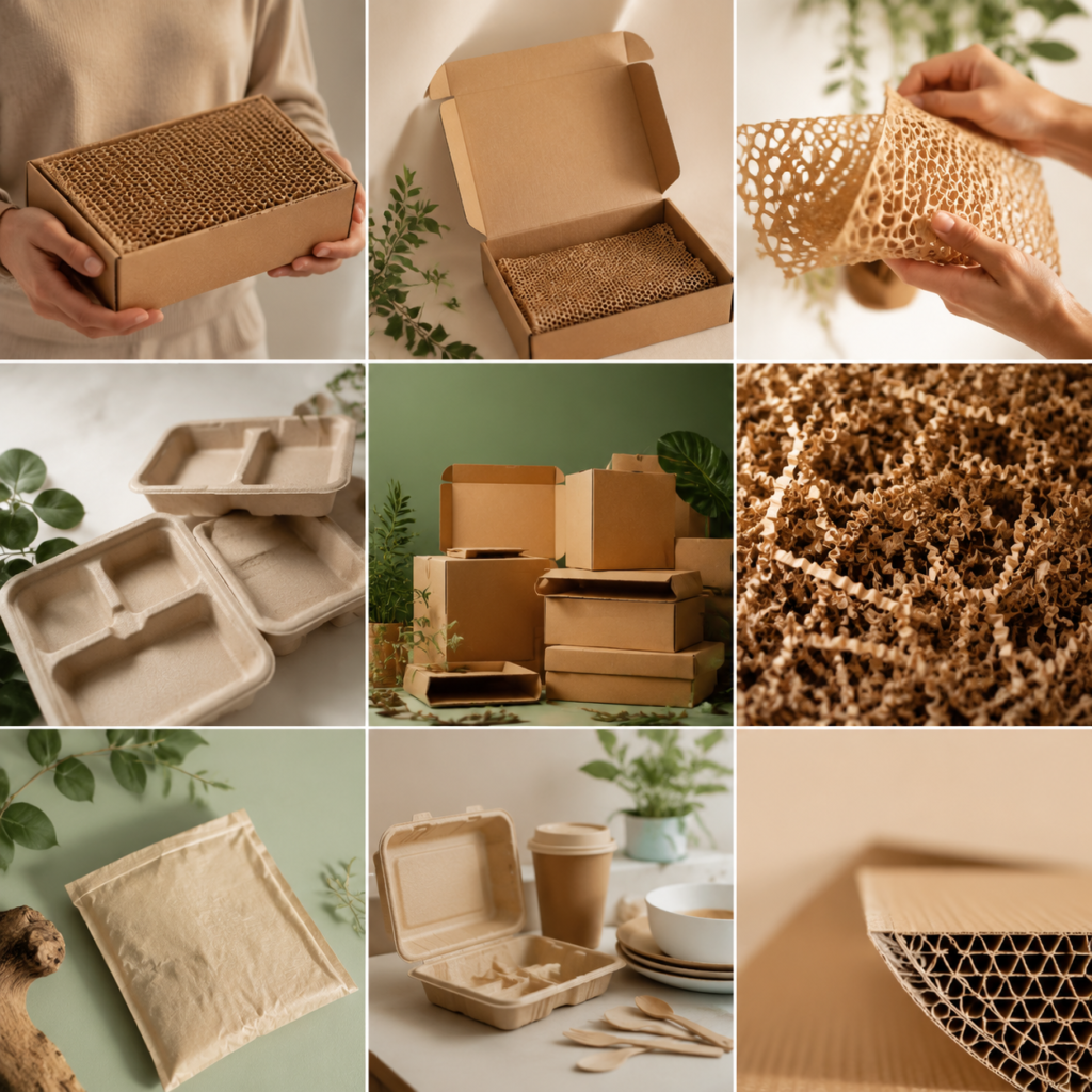 Collage of sustainable packaging