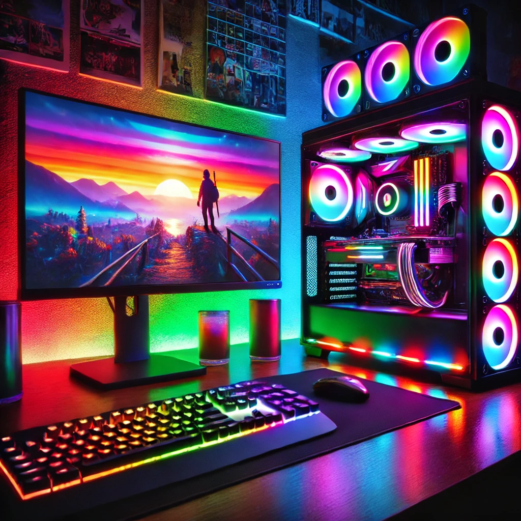 Gaming setup with RGB lighting