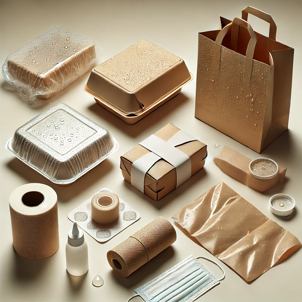 Assorted PE-coated packaging items
