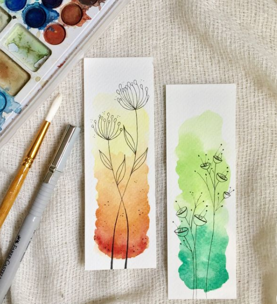 Watercolor-painted bookmarks
