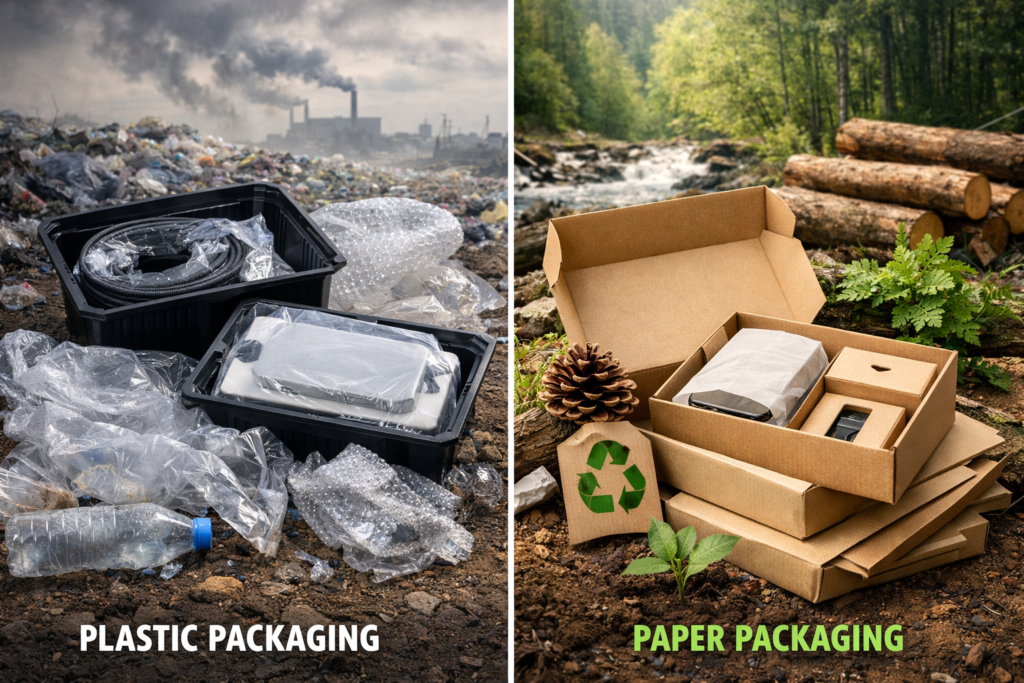 Paper vs. plastic landfill comparison.