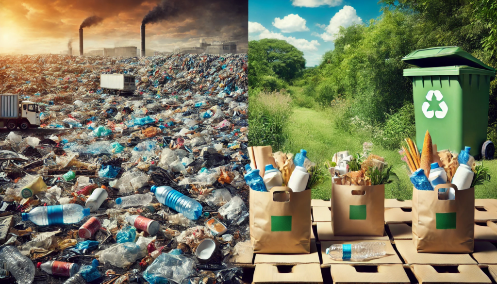 Paper vs. plastic landfill comparison.