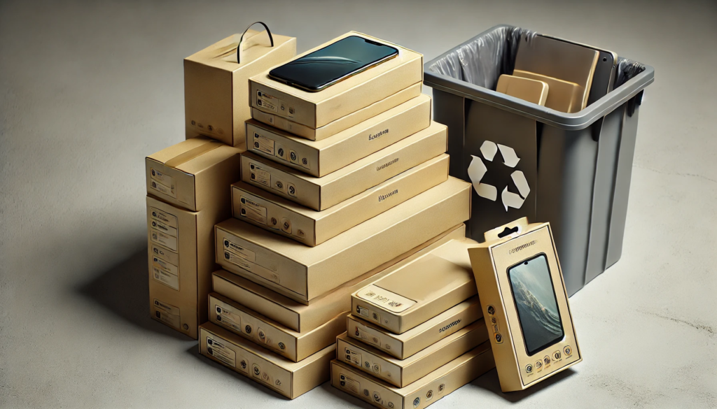 Electronics in eco-friendly paper packaging.