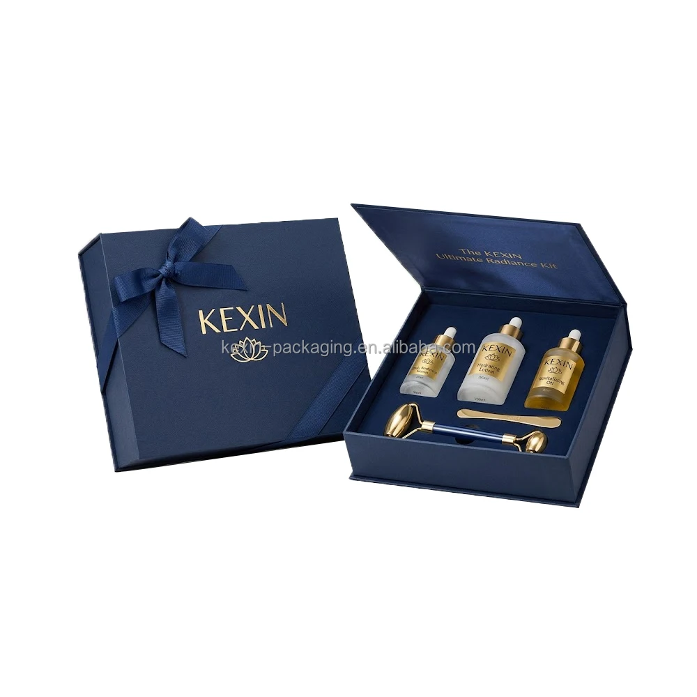 navy blue cosmetic box with gold stamping