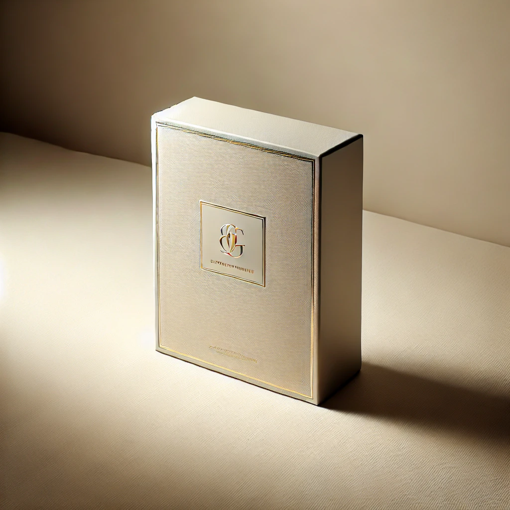 Ivory perfume box with gold logo