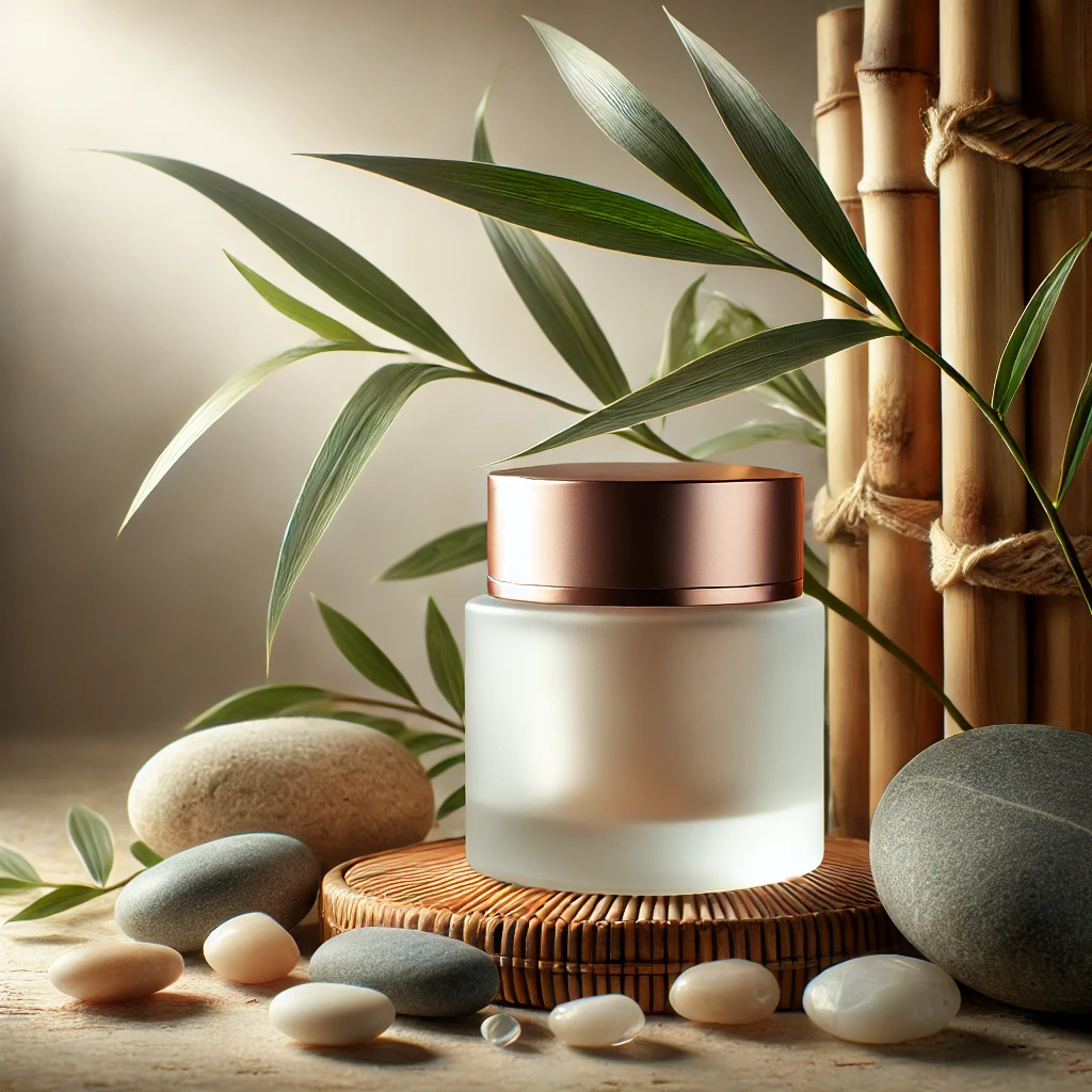 Eco-conscious cosmetic flat lay