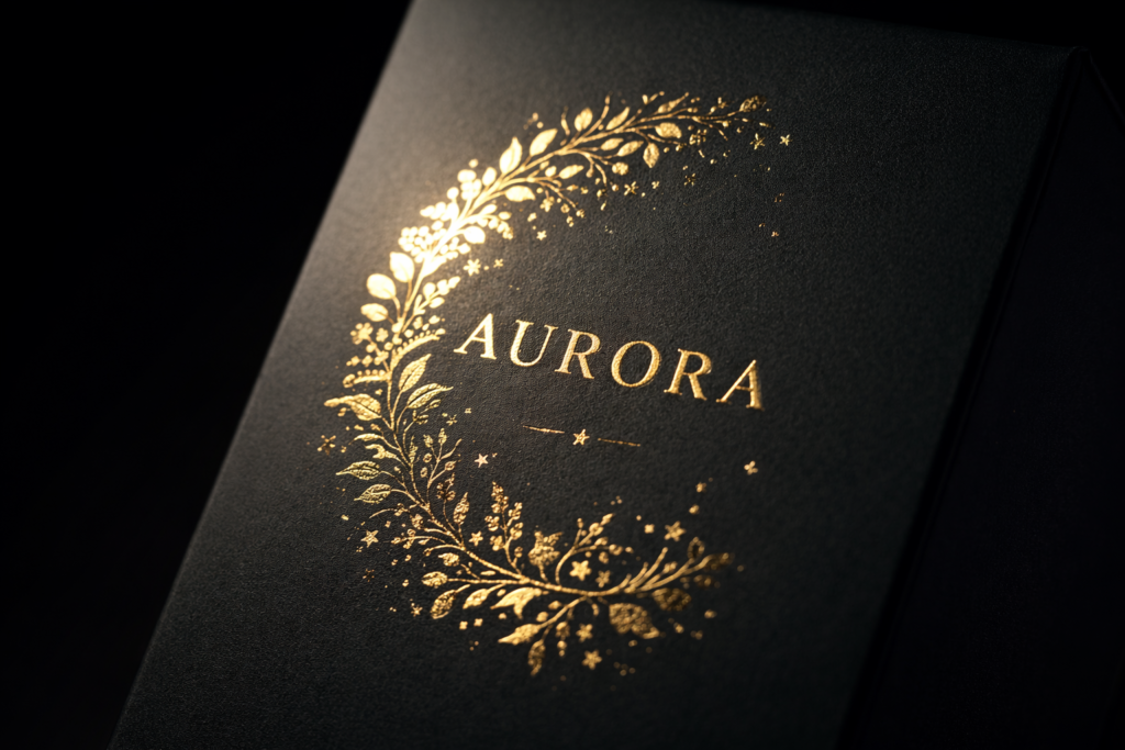 Gold foil stamped logo
