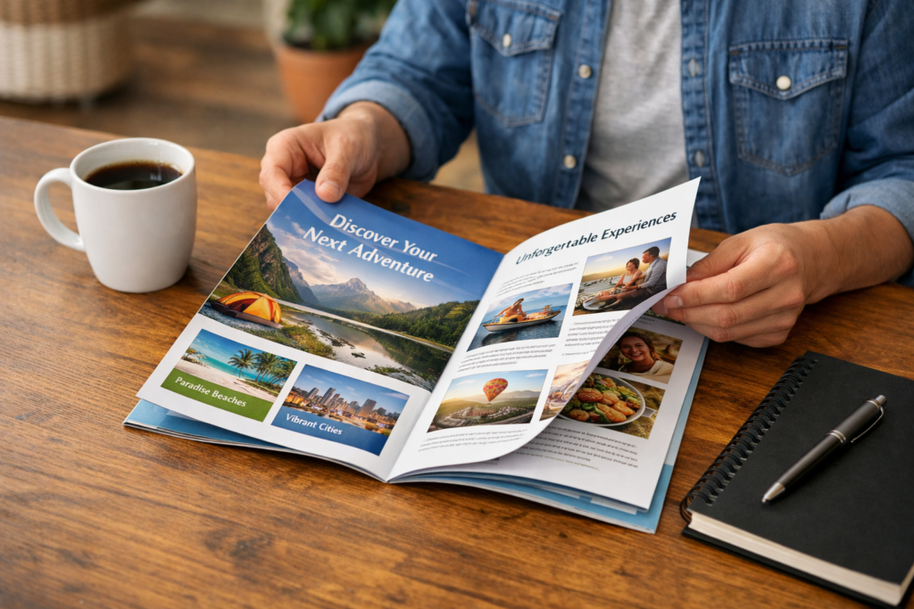 Brochure reading lifestyle scene