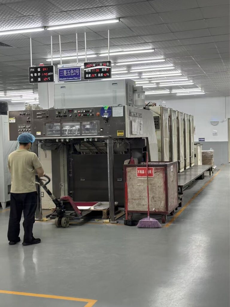 Experienced workers operating printing machines