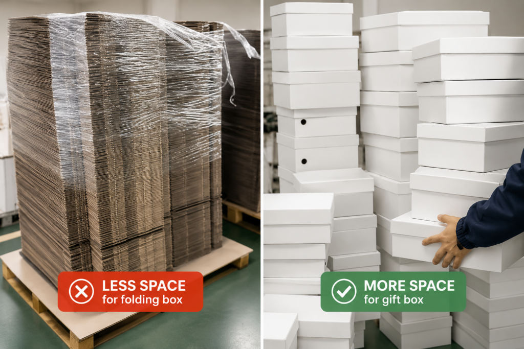 Flat packed versus assembled boxes