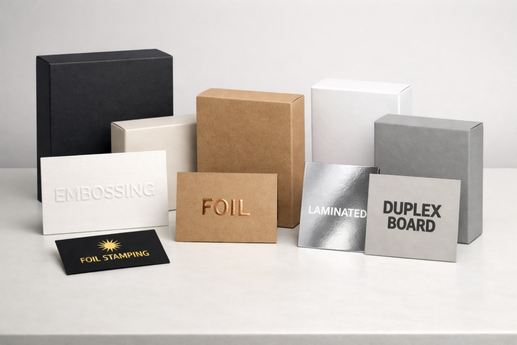 Packaging materials and finishes samples