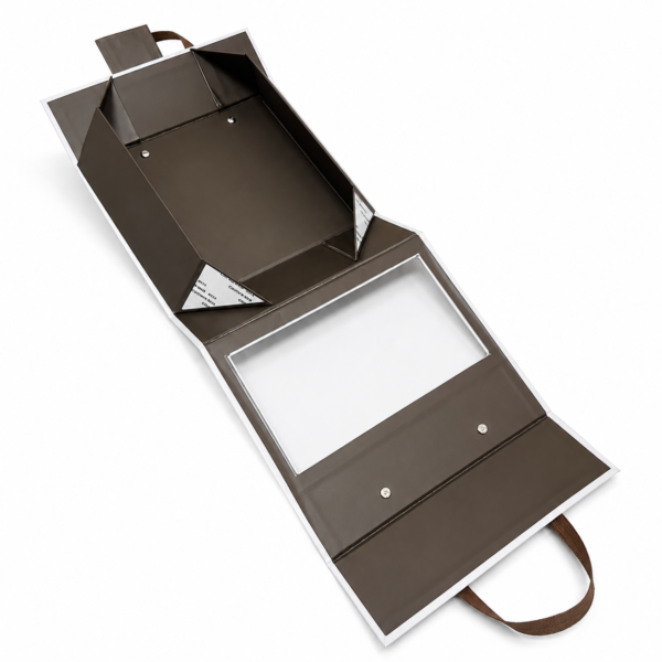 Custom Fold-flat Window Gift Box with Ribbon Handle