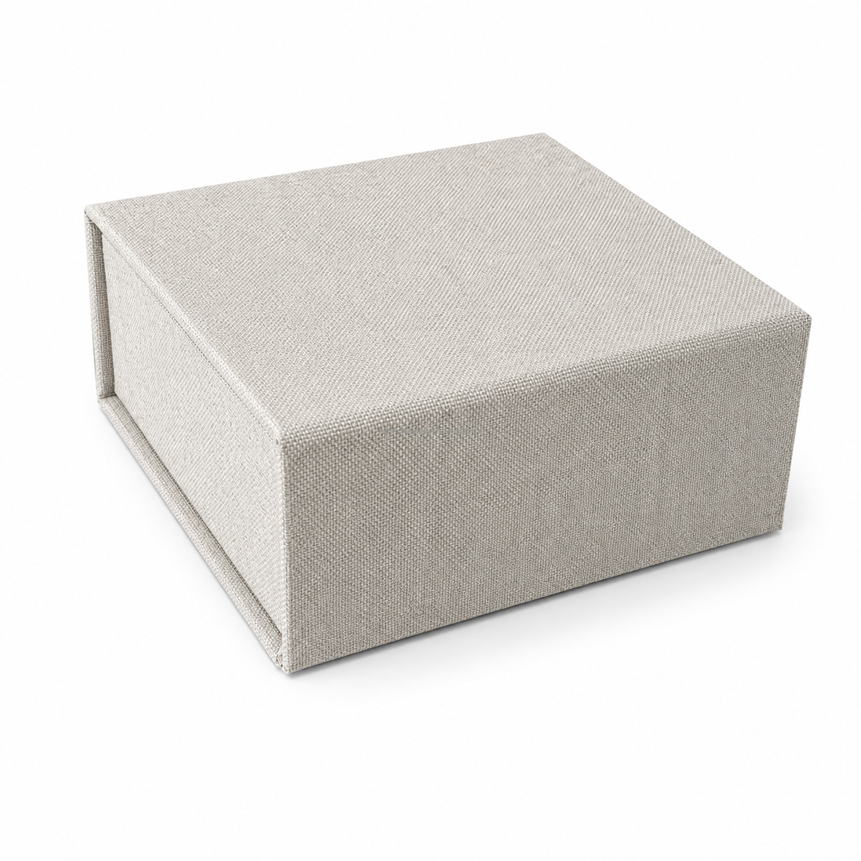 Close-up of linen texture on custom magnetic gift box packaging