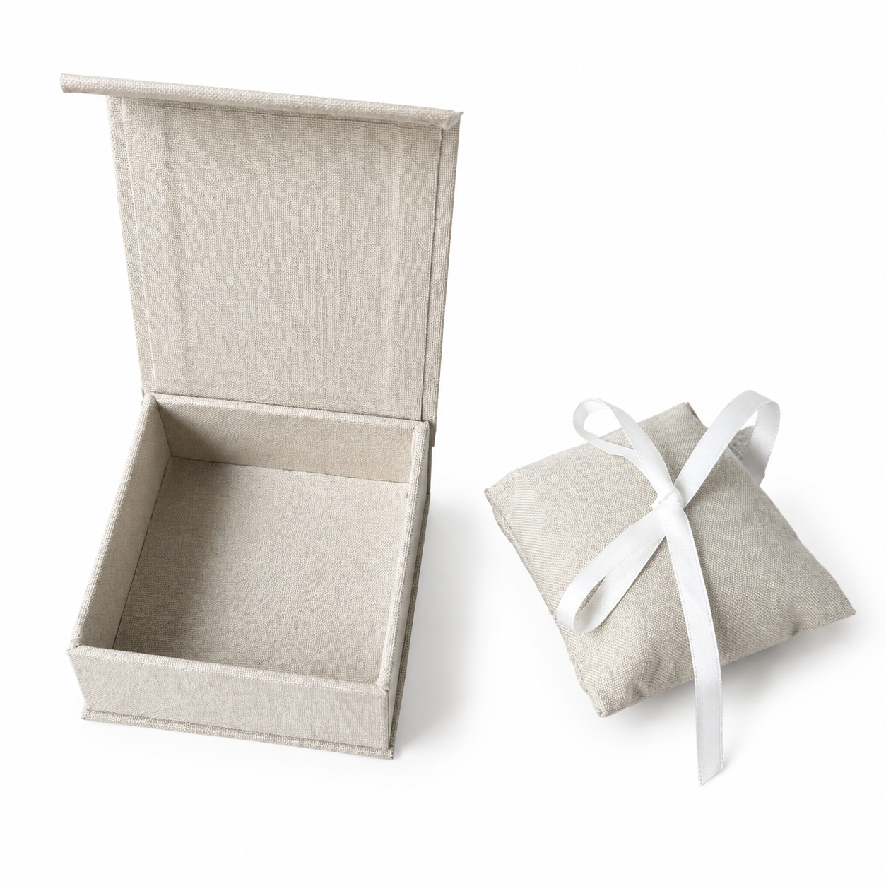 Custom pillow insert inside luxury linen gift box packaging