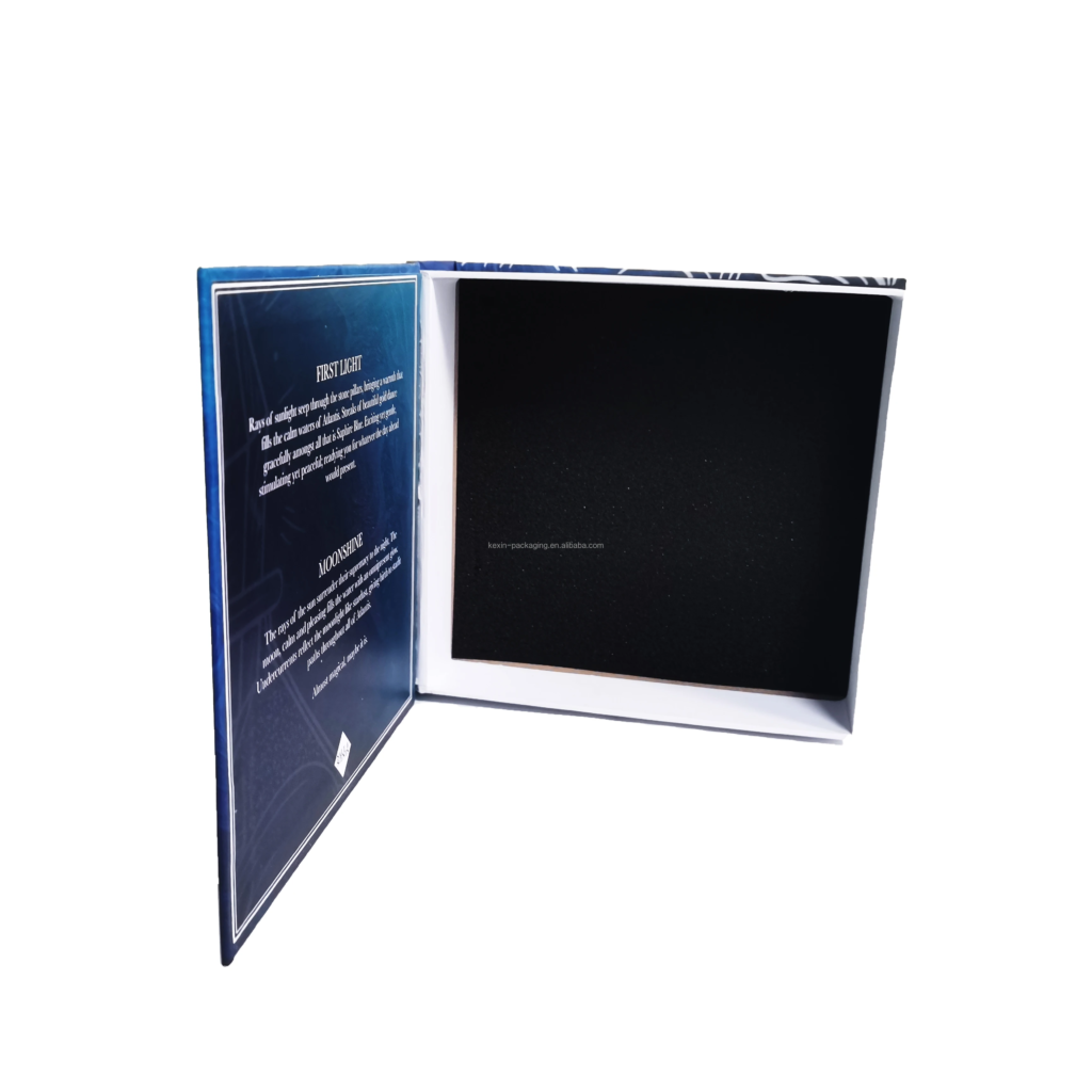 Interior printed panels of custom decorative book box packaging