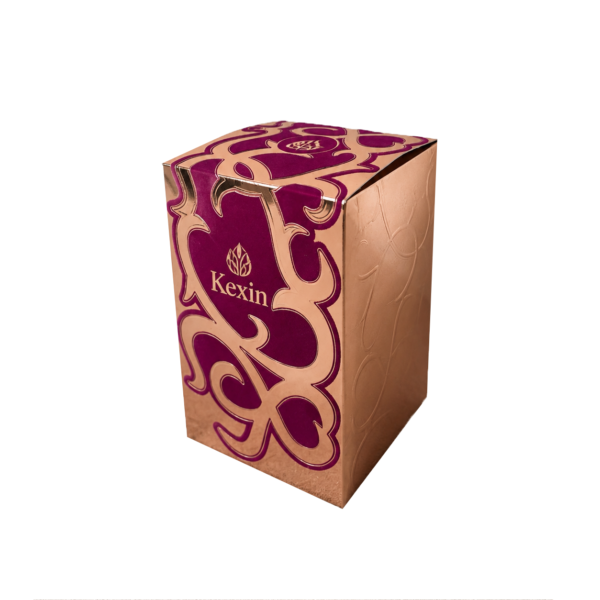 Luxury custom folding carton with rose gold card paper and spot flocking