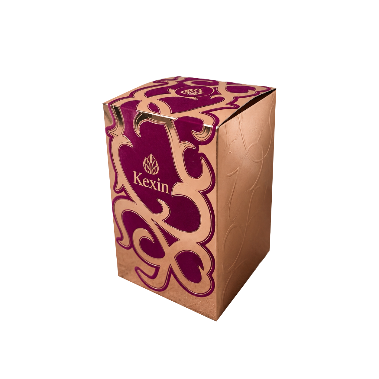 Luxury custom folding carton with rose gold card paper and spot flocking