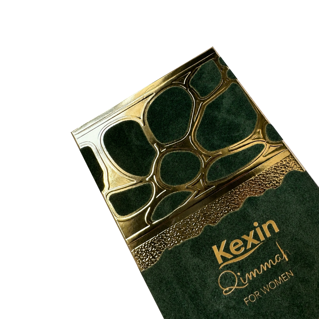 Close-up of spot flocking on gold card paper folding carton
