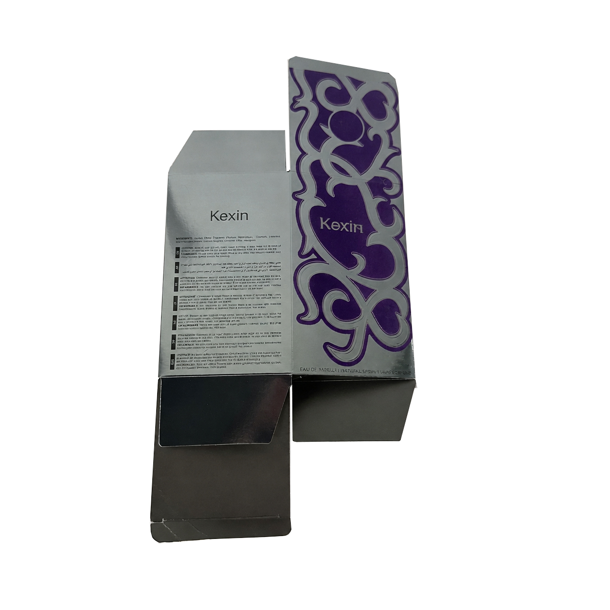 Custom folding carton with printed interior and spot flocking finish