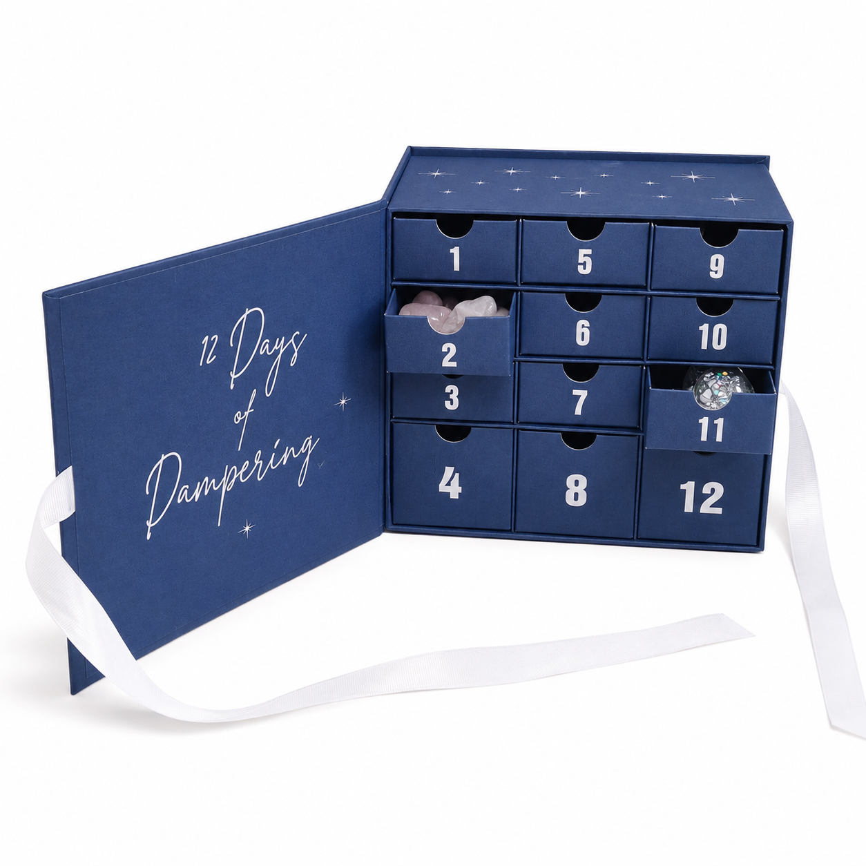 Premium advent calendar packaging with silver foil branding