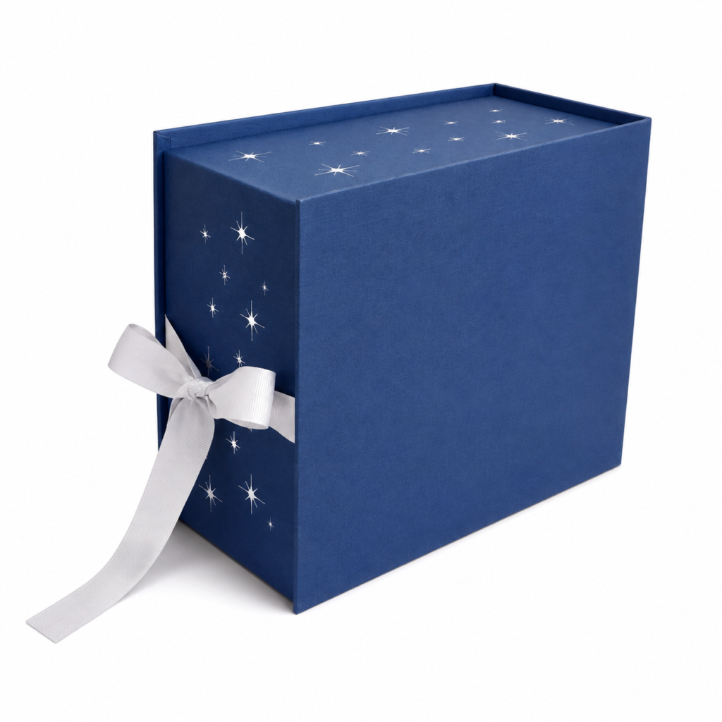 Rigid blue advent calendar packaging for seasonal promotions
