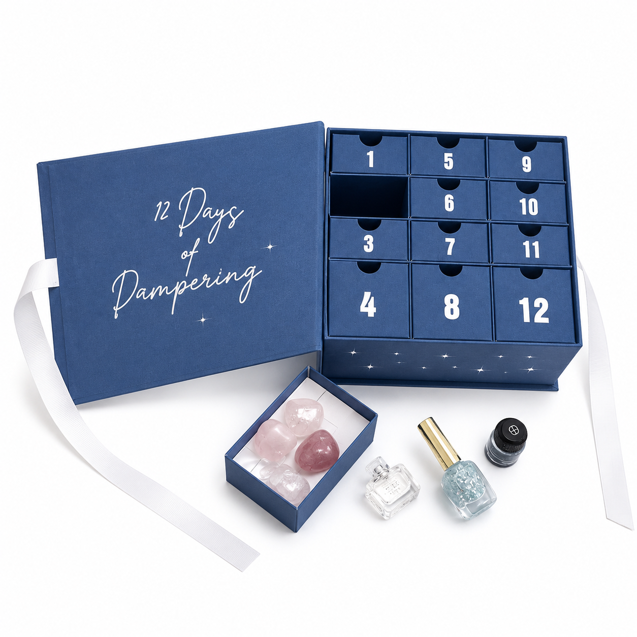 Premium advent calendar packaging with silver foil branding