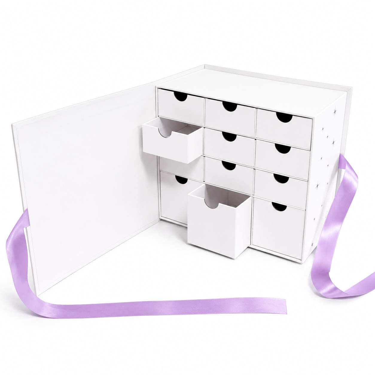 Luxury white advent calendar packaging with reinforced paperboard drawers