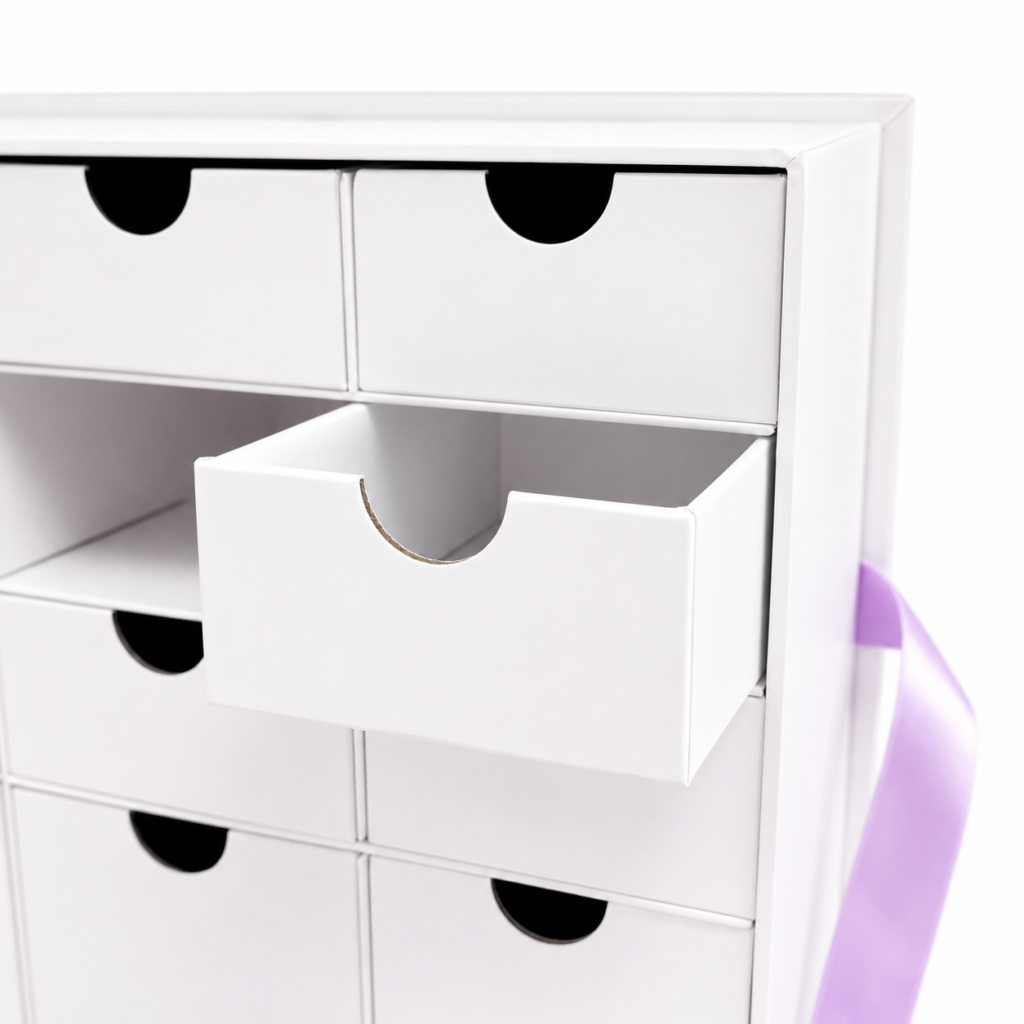 Premium countdown calendar box with paperboard drawer structure