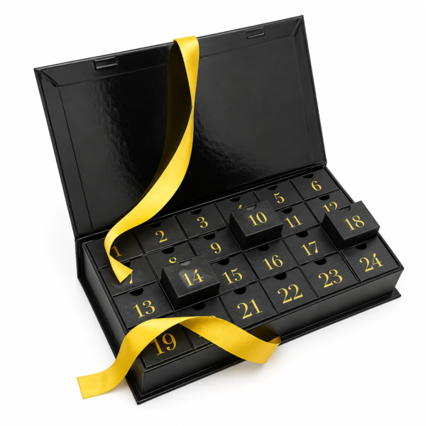 Custom Luxury 24 Drawer Advent Calendar Boxes with Gold Foil Number Printing