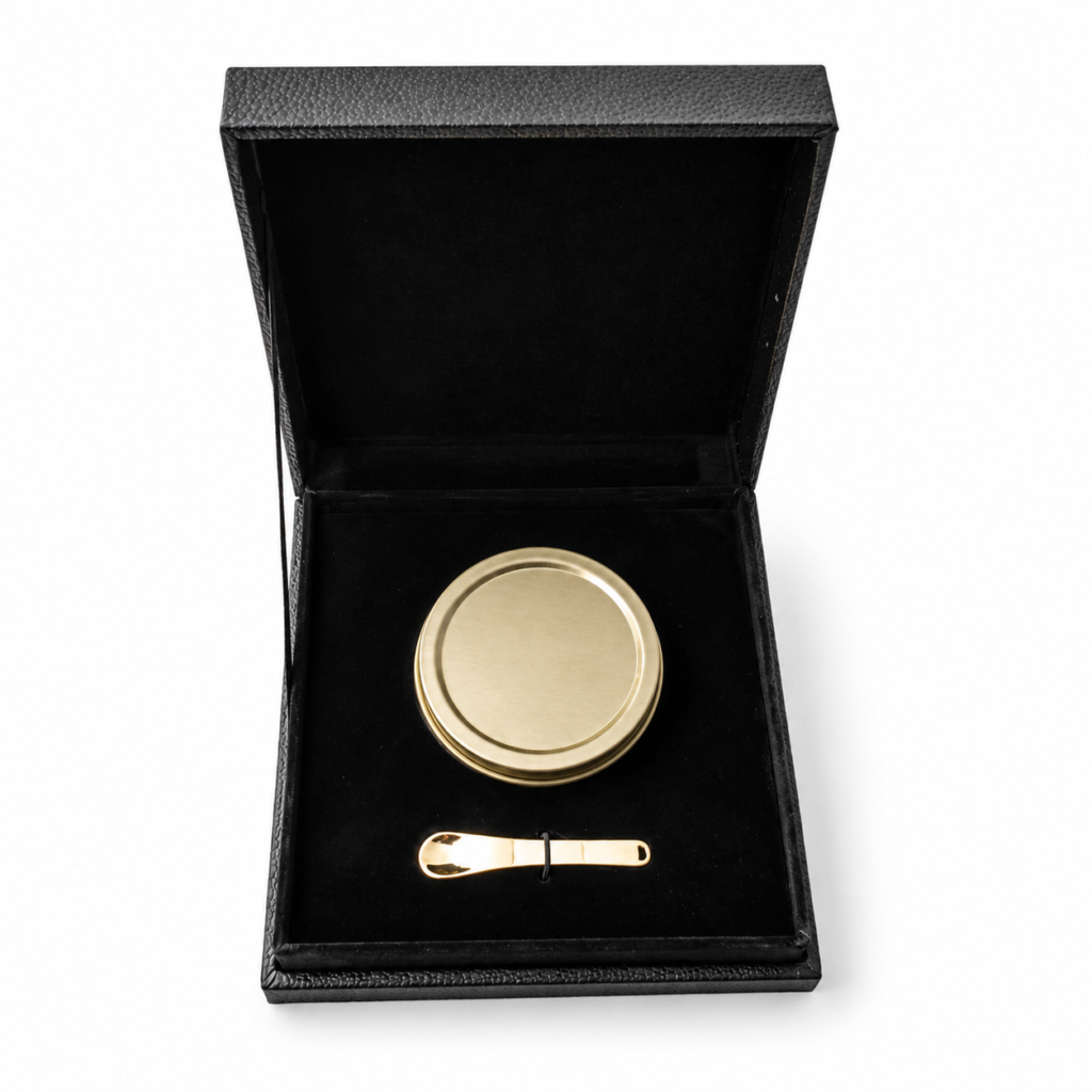 Custom caviar gift box with velvet interior and premium product presentation
