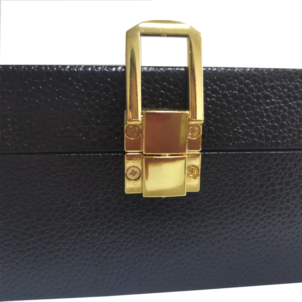 Metal lock closure on custom luxury caviar packaging box