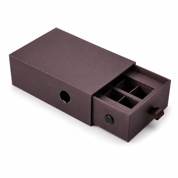 Custom child-resistant drawer box with locking mechanism and divided compartments