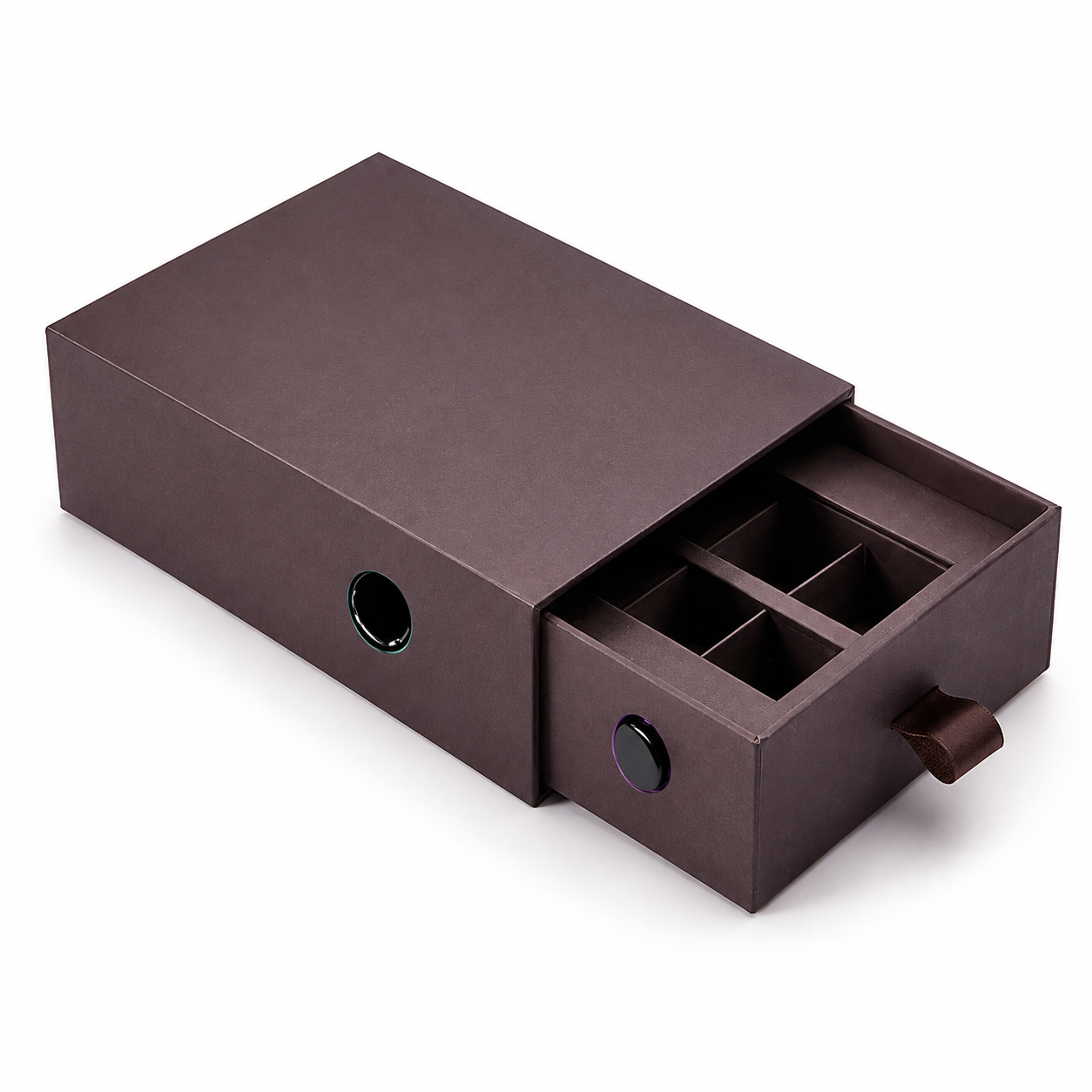 Custom child-resistant drawer box with locking mechanism and divided compartments