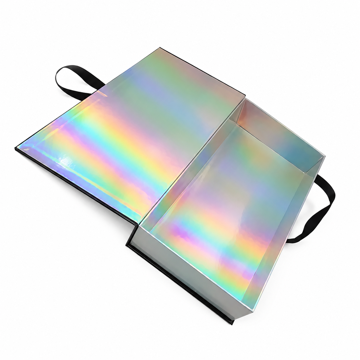 Custom rigid magnetic gift packaging with ribbon closure