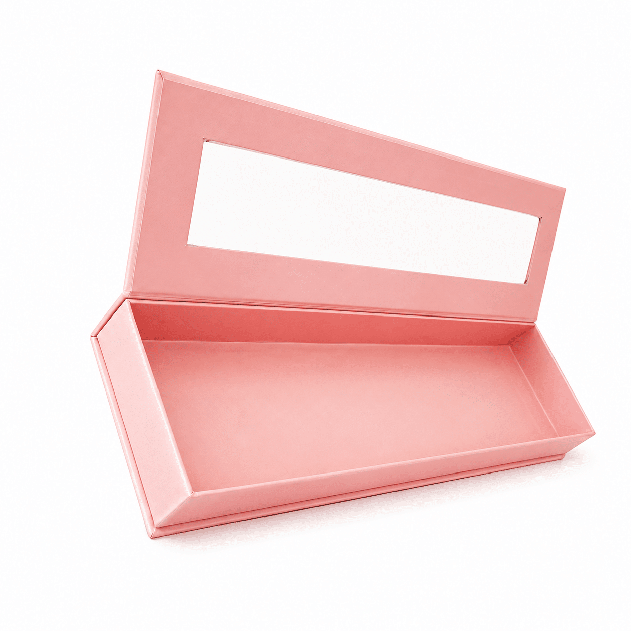 Custom pink magnetic rigid wig box with clear window and empty interior