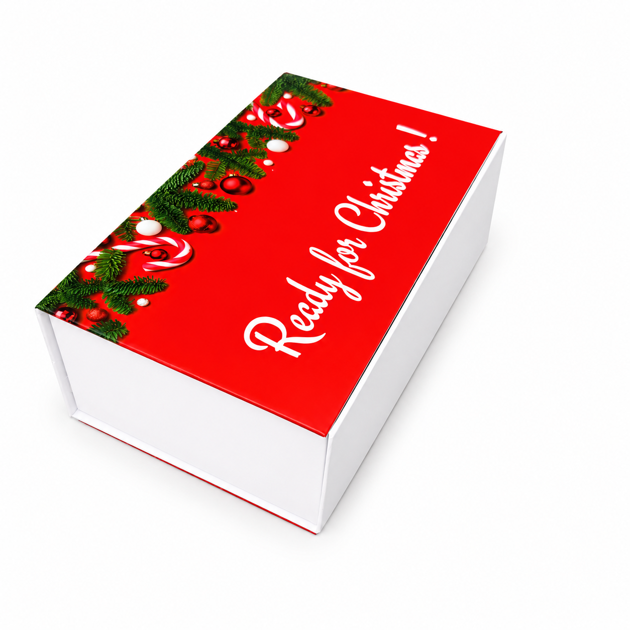 Custom Christmas magnetic gift box with festive holiday printing