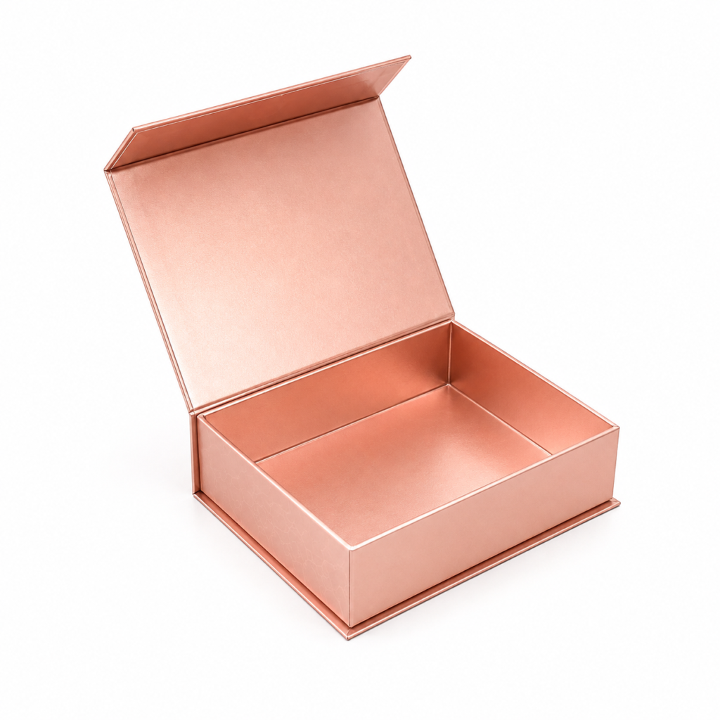 Rose gold magnetic rigid gift box open view