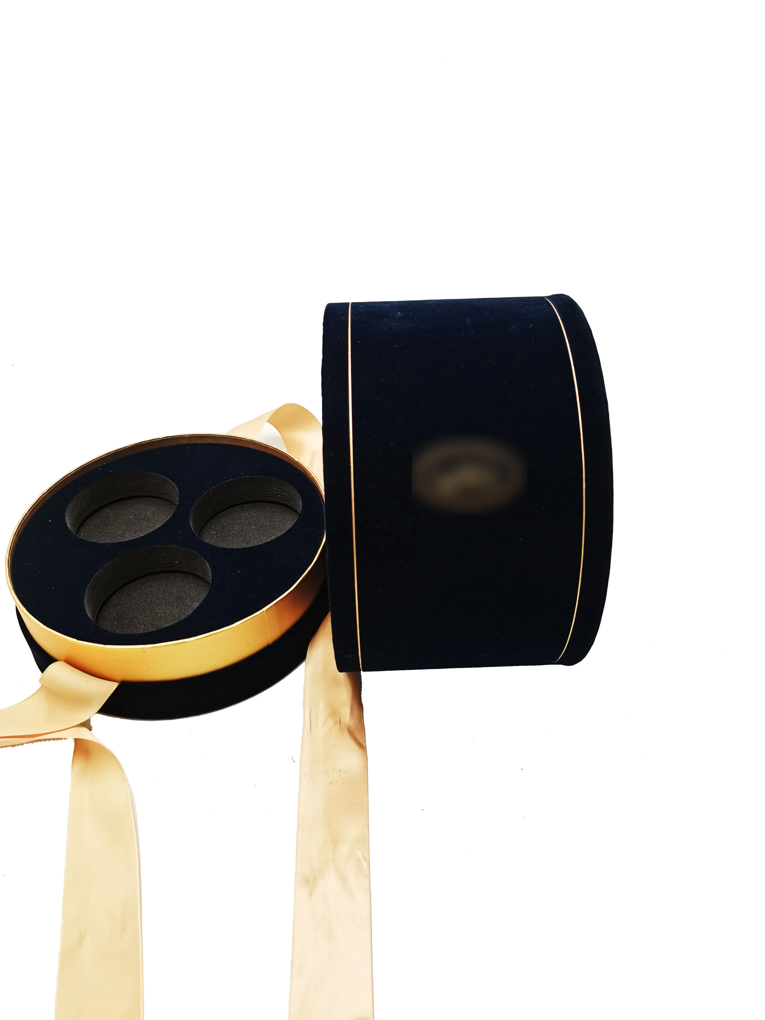 Custom candle packaging box with velvet wrapped EVA insert for three candle jars
