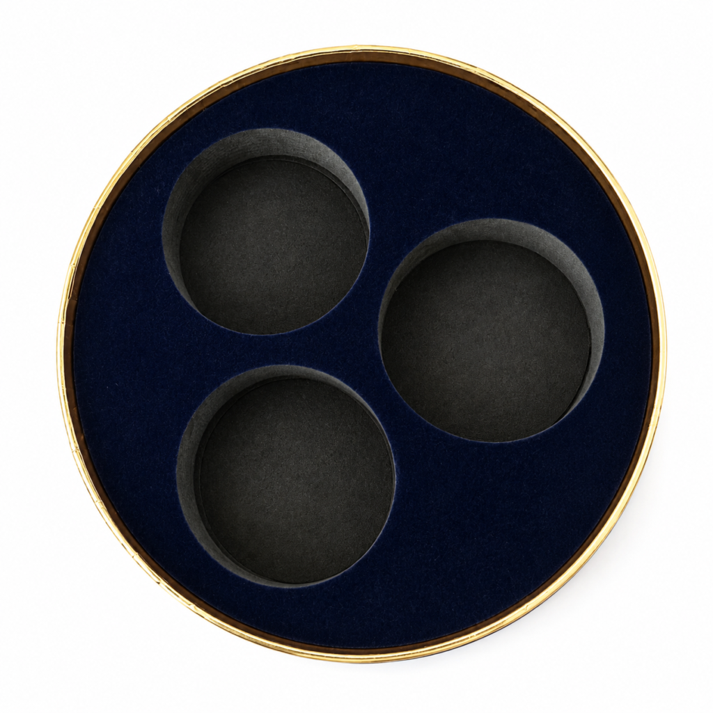 Custom round rigid candle packaging box with premium velvet finishing