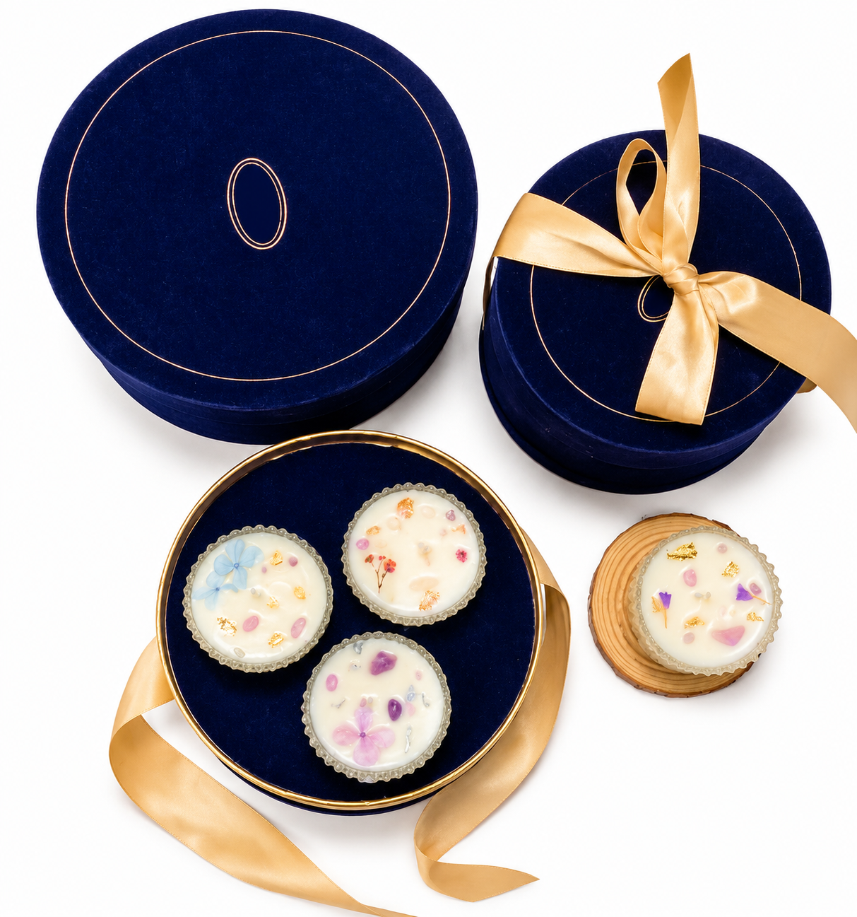 Custom luxury candle gift boxes with velvet round tube structure and EVA insert