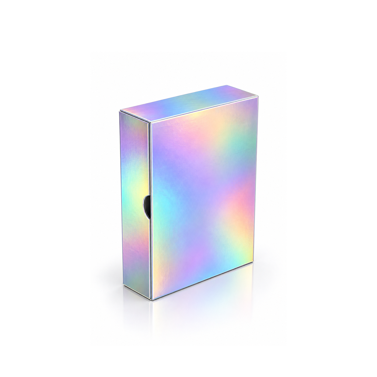 Holographic drawer packaging with finger notch