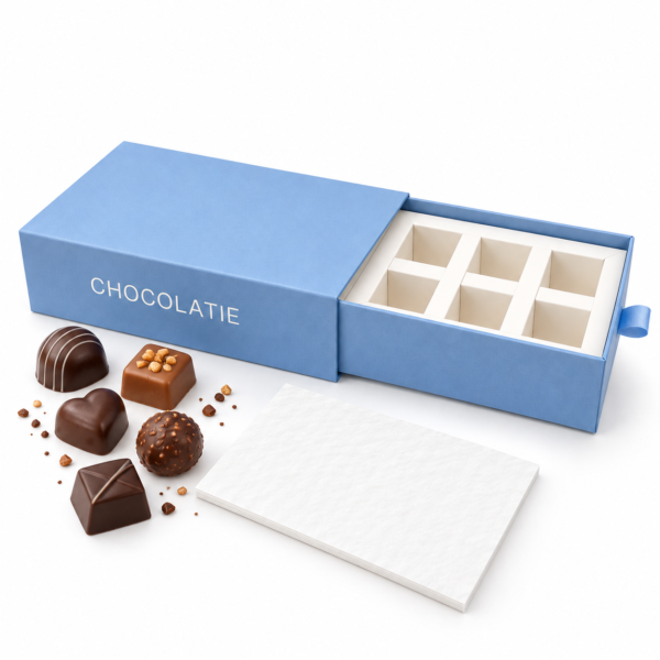 Custom Specialty Paper Chocolate Drawer Boxes with Insert and Padding