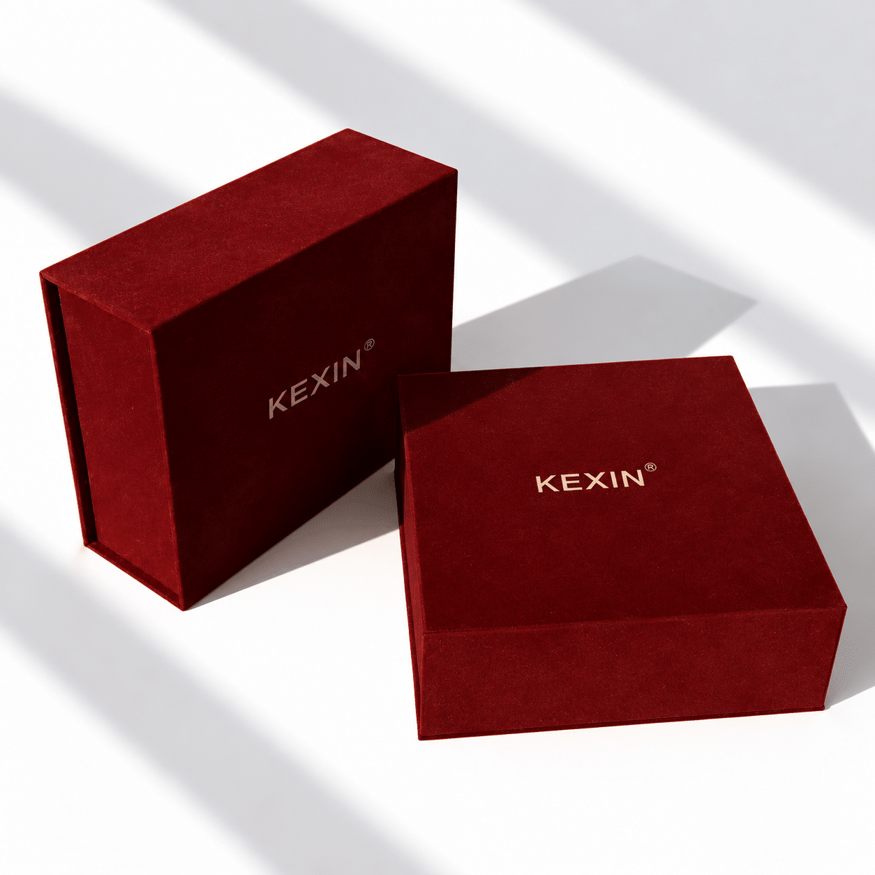 Custom red velvet gift box with gold foil logo