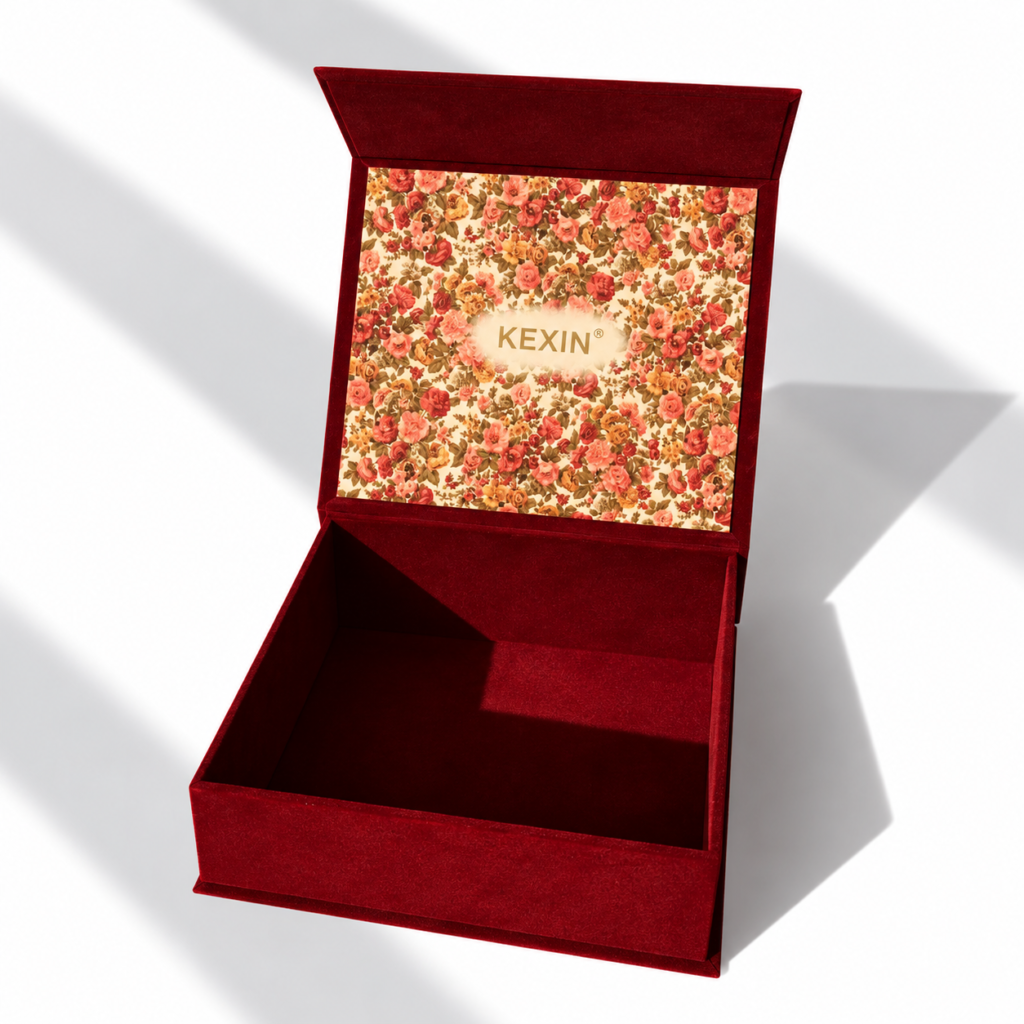 Red velvet presentation box with custom interior