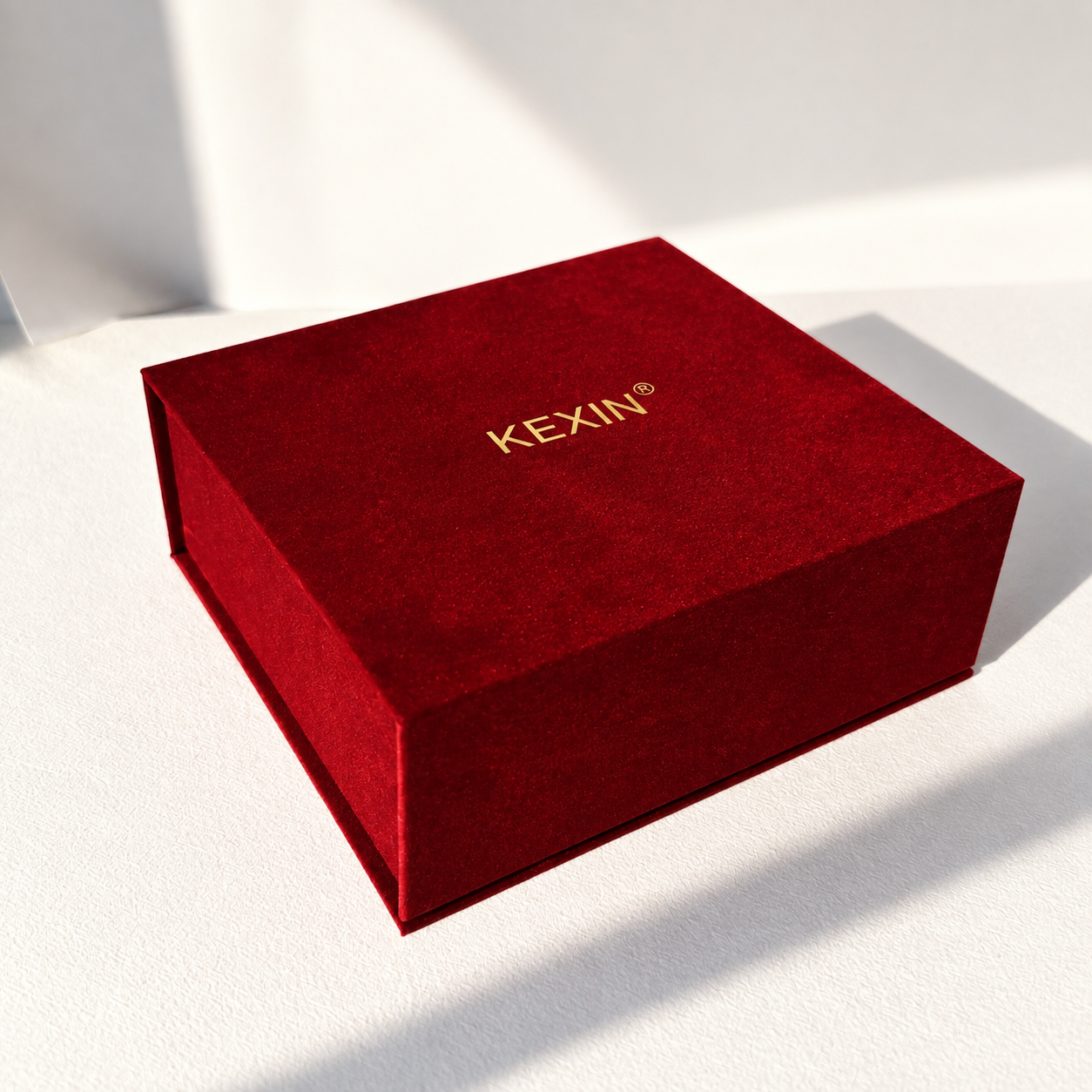 Custom velvet packaging with gold foil