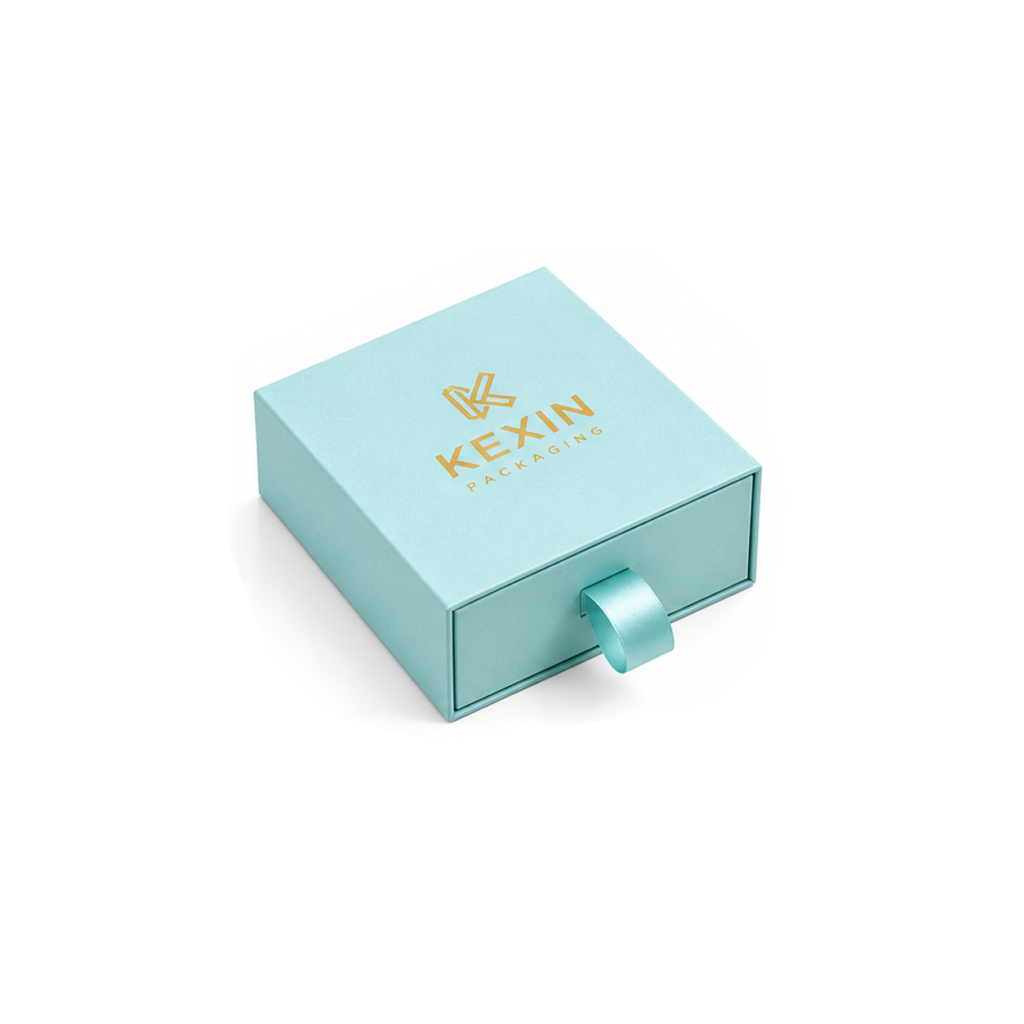 Luxury rigid drawer box with ribbon pull